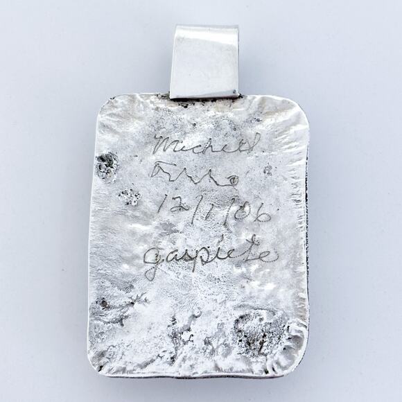 Vintage Artisan Sterling Silver 925 5cm Gaspeite Textured Pendant - Picture 5 of 7